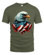 Patriot Freedom Eagle American Flag Banner Graphic Tshirt - military green t-shirt on white background