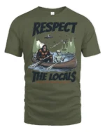 Paranormal Canoe Trip Bigfoot Alien Mountain Graphic Tee - military green t-shirt on white background