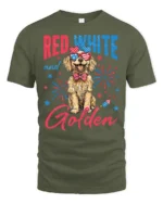 Cute Independence Day American Flag Bowtie Dog Soft Tshirt - military green t-shirt on white background