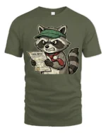 Furious Tax Season Raccoon 1099 Paperwork Funny Graphic Tee - military green t-shirt on white background