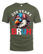 Patriotic Bruh Eagle Backward Hat Fireworks Graphic Tee - military green t-shirt on white background