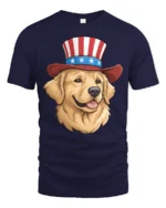 Patriotic Golden Retriever Dog Uncle Sam Hat Graphic Tee - navy t-shirt on white background