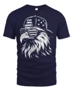 Monochrome Cool Eagle Backward Cap Patriotic Graphic Tshirt - navy t-shirt on white background