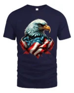 Patriot Freedom Eagle American Flag Banner Graphic Tshirt - navy t-shirt on white background