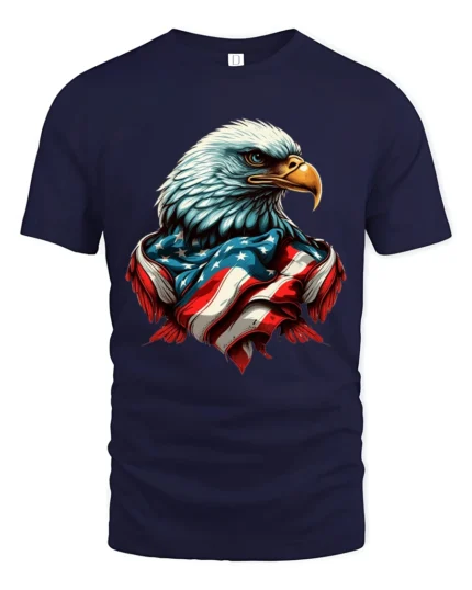 Patriot Freedom Eagle American Flag Banner Graphic Tshirt - navy t-shirt on white background