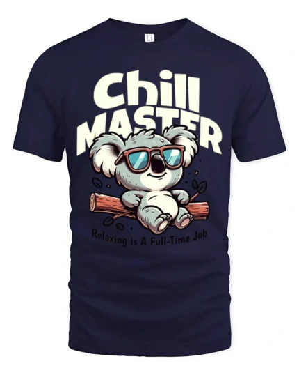 Koala Chill Master Relaxing Is A Full Time Job Graphic Tee - navy t-shirt on white background