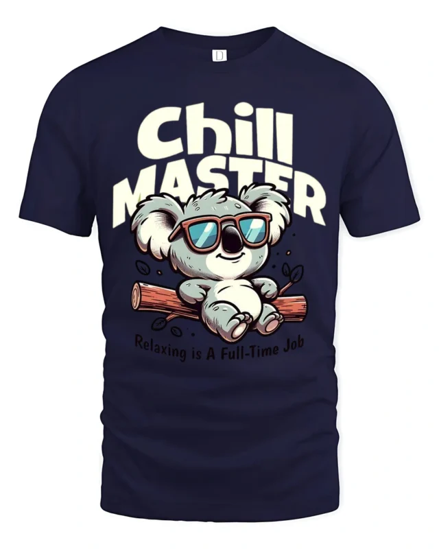 Koala Chill Master Relaxing Is A Full Time Job Graphic Tee - navy t-shirt on white background