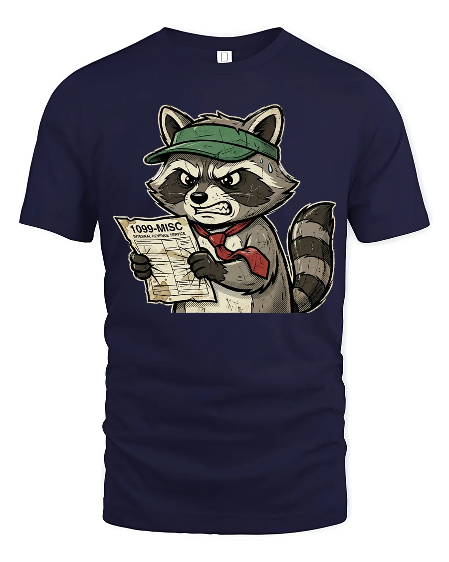 Furious Tax Season Raccoon 1099 Paperwork Funny Graphic Tee - 1 Furious Tax Season Raccoon 1099 Paperwork Funny Graphic Tee - navy t-shirt on white background