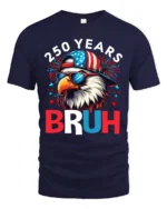 Patriotic Bruh Eagle Backward Hat Fireworks Graphic Tee - navy t-shirt on white background