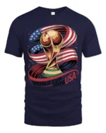 Glory Football Championship Trophy American Flag Graphic Tee - navy t-shirt on white background