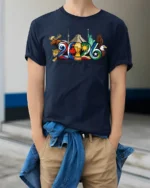 North American Soccer World Cup 2026 Tri Nation Graphic Tee - model wearing navy tee with hands in pockets