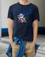 Amusing You have Goat To Be Kidding Me Vacation Graphic Tee - model wearing navy tee with hands in pockets