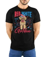 Cute Independence Day American Flag Bowtie Dog Soft Tshirt - model wearing black tee with hands behind back