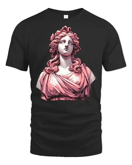 Classical Greek Statue Vaporwave Aesthetic Pink Graphic Tee - black t-shirt on white background