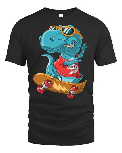 Radical Skateboarding T Rex Dinosaur Urban Sport Graphic Tee - black t-shirt on white background