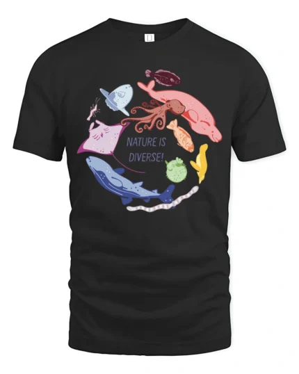 Educational Nature Is Diverse Marine Biology Graphic Tee - black t-shirt on white background