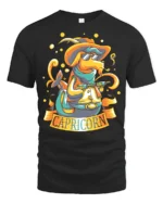 Funky Western Capricorn Sea Goat Zodiac Cowboy Graphic Tee - black t-shirt on white background