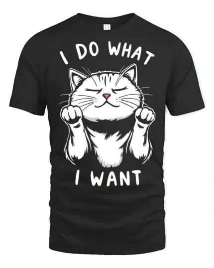 Sassy I Do What I Want Confident Cat Graphic Tee - black t-shirt on white background