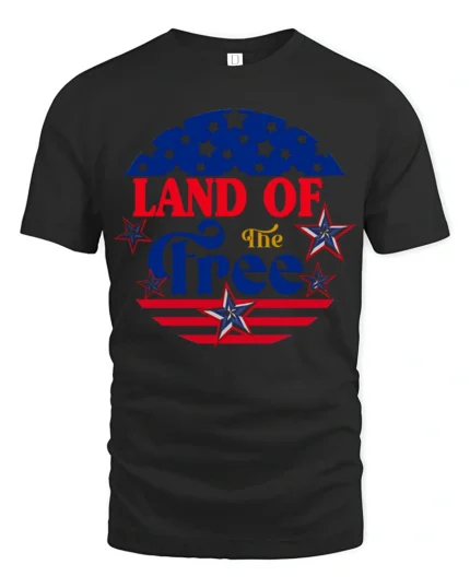 Patriotic Land Of The Free Independence Day Graphic Tee - black t-shirt on white background