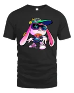 Funky Hip Hop Rabbit Streetwear Sunglasses Graphic Tee - black t-shirt on white background