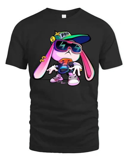 Funky Hip Hop Rabbit Streetwear Sunglasses Graphic Tee - black t-shirt on white background