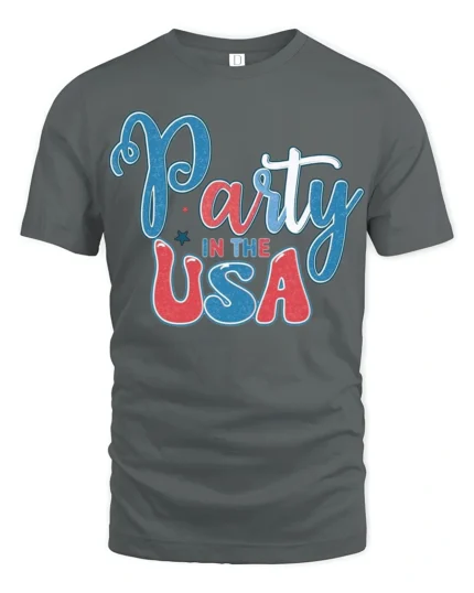 Festive Party In The USA Patriotic Typography Graphic Tee - gray t-shirt on white background
