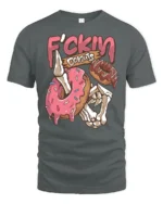 Ghoulish Fckin Donuts Skeleton Hand Dripping Glaze Graphic Tee - gray t-shirt on white background