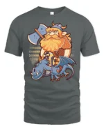 Fearless Viking Warrior Riding Blue Dragon Graphic Tee - gray t-shirt on white background