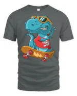 Radical Skateboarding T Rex Dinosaur Urban Sport Graphic Tee - gray t-shirt on white background