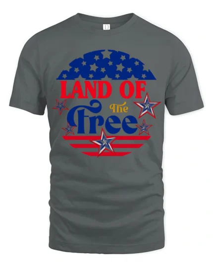 Patriotic Land Of The Free Independence Day Graphic Tee - gray t-shirt on white background