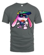 Funky Hip Hop Rabbit Streetwear Sunglasses Graphic Tee - gray t-shirt on white background