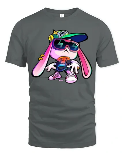 Funky Hip Hop Rabbit Streetwear Sunglasses Graphic Tee - gray t-shirt on white background