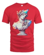 Luminous Crystal Greek Statue Pastel Shading Graphic Tee - red t-shirt on white background