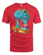 Radical Skateboarding T Rex Dinosaur Urban Sport Graphic Tee - red t-shirt on white background