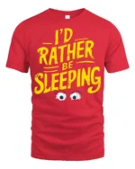 Tired I’d Rather Be Sleeping Tired Eyes Humorous Graphic Tee - red t-shirt on white background