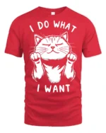 Sassy I Do What I Want Confident Cat Graphic Tee - red t-shirt on white background