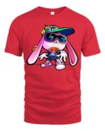 Funky Hip Hop Rabbit Streetwear Sunglasses Graphic Tee - red t-shirt on white background