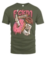 Ghoulish Fckin Donuts Skeleton Hand Dripping Glaze Graphic Tee - military green t-shirt on white background