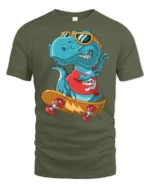 Radical Skateboarding T Rex Dinosaur Urban Sport Graphic Tee - military green t-shirt on white background