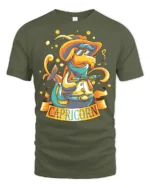 Funky Western Capricorn Sea Goat Zodiac Cowboy Graphic Tee - military green t-shirt on white background
