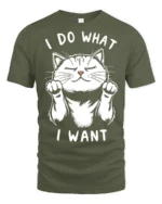 Sassy I Do What I Want Confident Cat Graphic Tee - military green t-shirt on white background