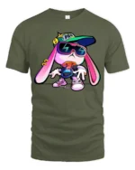 Funky Hip Hop Rabbit Streetwear Sunglasses Graphic Tee - military green t-shirt on white background