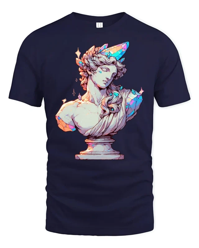 Luminous Crystal Greek Statue Pastel Shading Graphic Tee - navy t-shirt on white background
