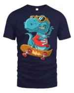 Radical Skateboarding T Rex Dinosaur Urban Sport Graphic Tee - navy t-shirt on white background