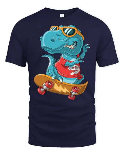 Radical Skateboarding T Rex Dinosaur Urban Sport Graphic Tee - navy t-shirt on white background