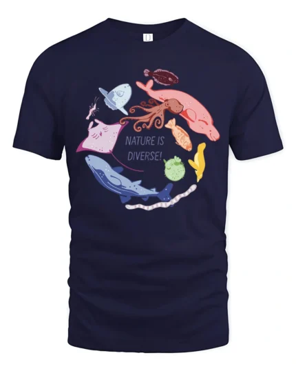 Educational Nature Is Diverse Marine Biology Graphic Tee - navy t-shirt on white background