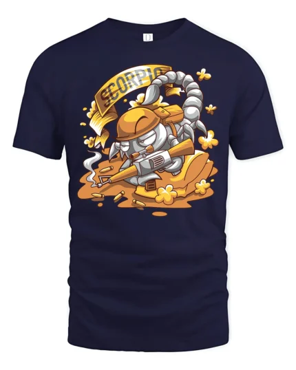 Tactical Scorpio Military Grade Sniper Astrology Graphic Tee - navy t-shirt on white background