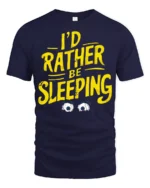 Tired I’d Rather Be Sleeping Tired Eyes Humorous Graphic Tee - navy t-shirt on white background