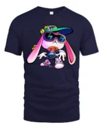 Funky Hip Hop Rabbit Streetwear Sunglasses Graphic Tee - navy t-shirt on white background