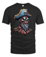 Ghoulish Dead Sea Buccaneer Captain Skeleton Graphic Tee - black t-shirt on white background